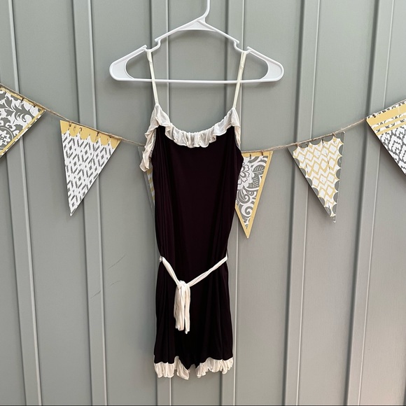 Anthropologie Bordeaux Black & Cream Ruffle Modal Sleep Romper - Picture 5 of 12